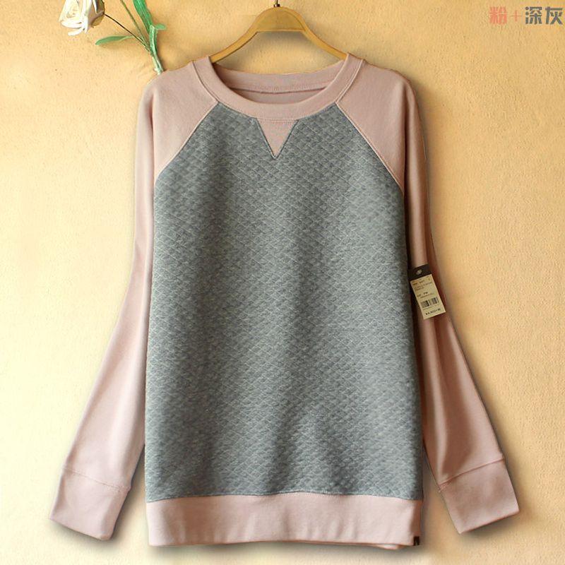 

Plus Size Outdoor Cotton Wool Home T-shirt Pullover Sweater Pink + dark gray XS((47.50 kg-55.00 kg)
