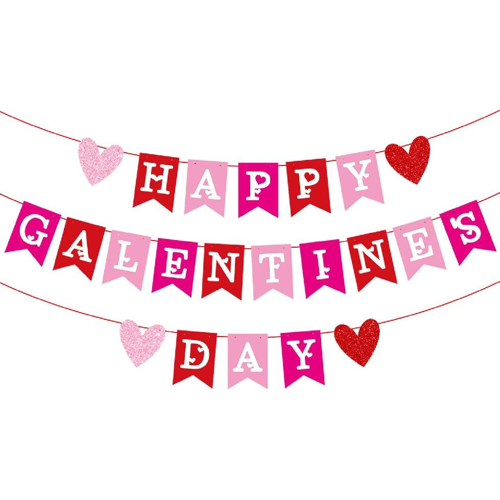 Colorful Happy Galentines Day Banner Red Pink Heart Garland Banner Valentines Day Decorations for Galentines Day Girls Ladie Anniversary Decorations