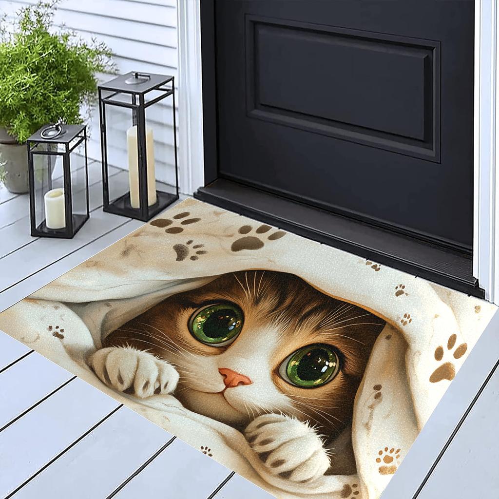 1Pcs  Cute Cat Design Pattern Floor Mat Modern Kitchen Polyester Rug Non-Slip Colorful Indoor Carpet, For Home Bathroom Bedroom Living Room Decor