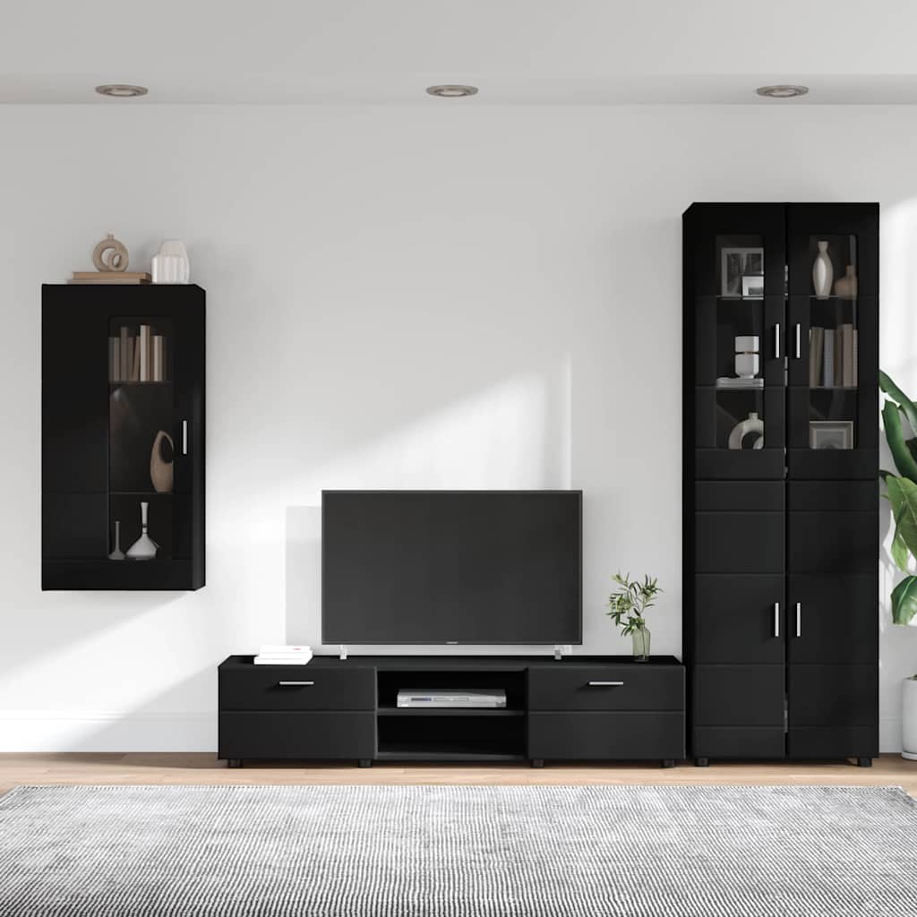 FLORIN 3 Piece TV Cabinet Set with Drawers Black Wood Based Material