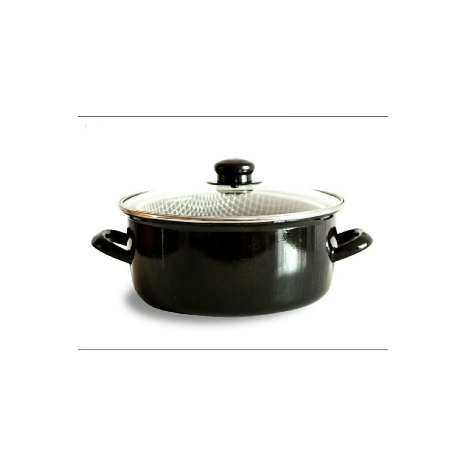 

Enamel Frying Pot With Glass Lid And Filter 24 Cm чорний
