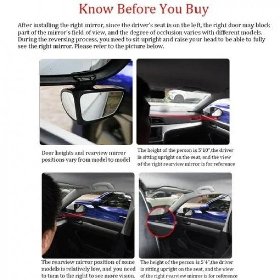 360° Car Blind Spot Mirror Rotation HD Glass Adjustable for Parking Reversing