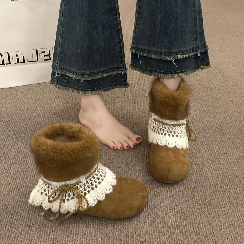 Women's elastic thick sole winter fur one warm cold padded snow boots non-slip wear casual sports short cotton boots