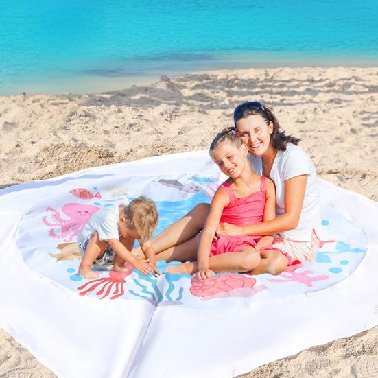 1 Sett Baby Plaskebasseng Strandteppe med Pluggpose Lett Bærbar Sammenleggbar 2-i-1 Sommerferie Småbarn Plaskebasseng Utendørs Campingmatte