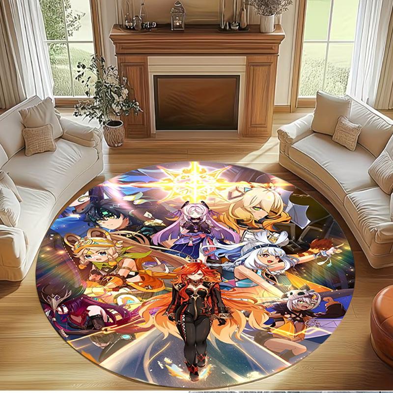 Genshin Impact Print Round Rug, Washable Floor Carpet, For Entryway Dorm Laundry Room Office Study, Home Decor Birthday Christmas Gift