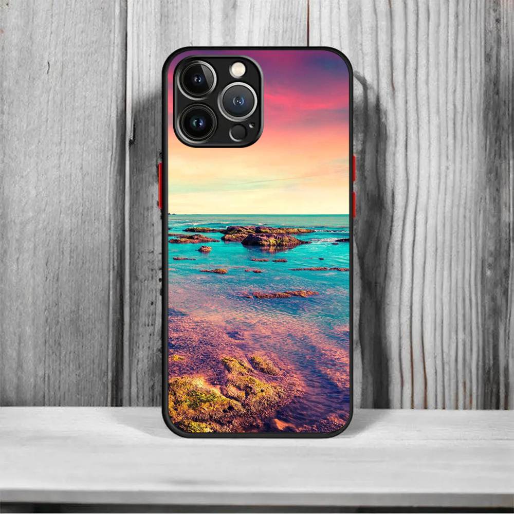 Sea blue Sky beach frosted Shockproof For iPhone 16 15 11 12 13 14 Pro Max X XSMAX Mini Phone Case