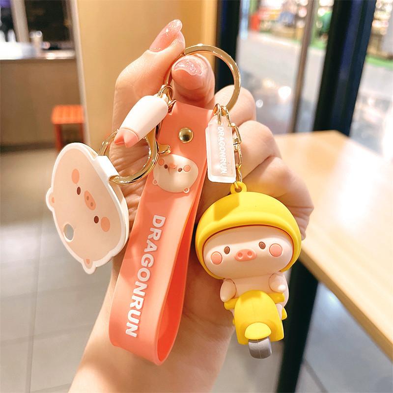 Authentic Cute Piggy Plush Doll Keychain Adorable Pvc Key Ring For Cars Birthdays