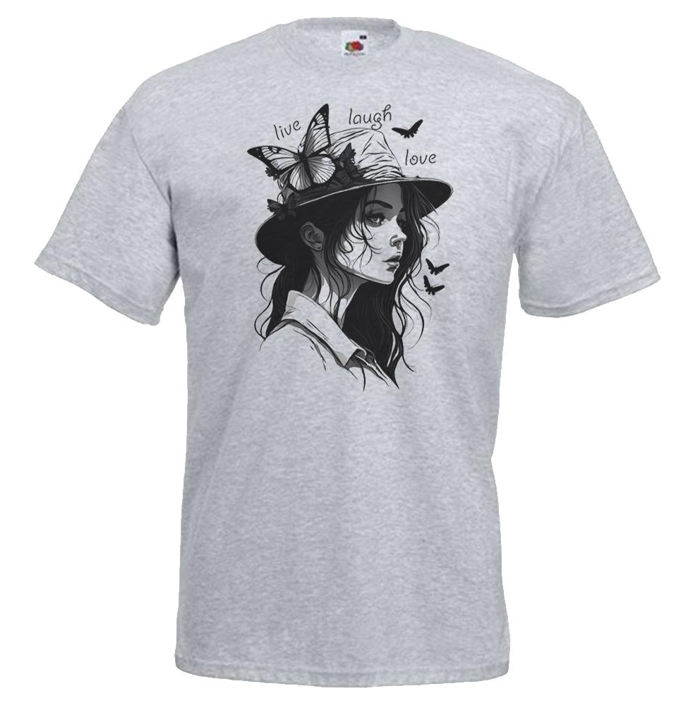 Adults Live Laugh Love Butterfly Girl Happy Life Unisex Grey TShirt 2XL