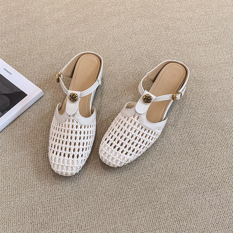 Summer Breathable Hollowed-out Outer Sandals Women's Bag Head with Skirt Women's Thick Heel Thin Sandals