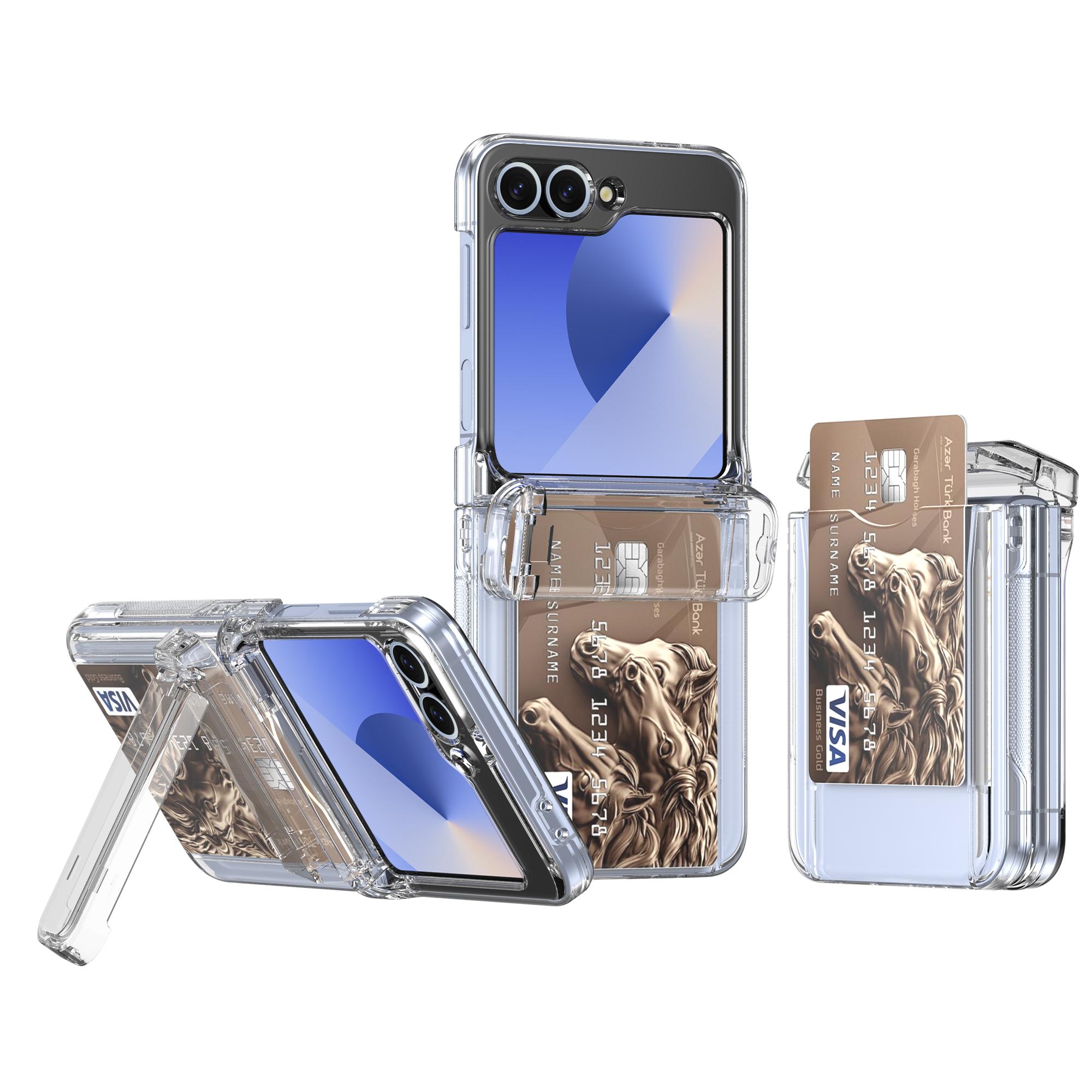 

For Samsung Galaxy Z Flip5 5G Case Spring Hinge Kickstand PC Folding Phone Cover with Card Slot Transparent