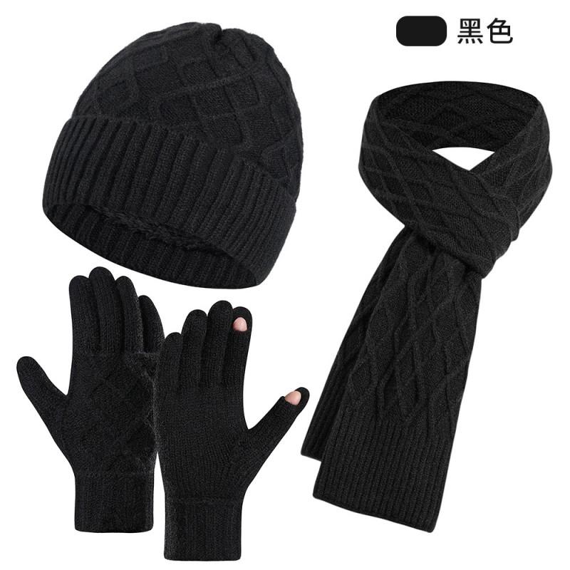 Womens Winter Knit Hat Scarf Gloves Set Double-Layer Warm Fleece Lined Acrylic Accessory Trio Cold Weather