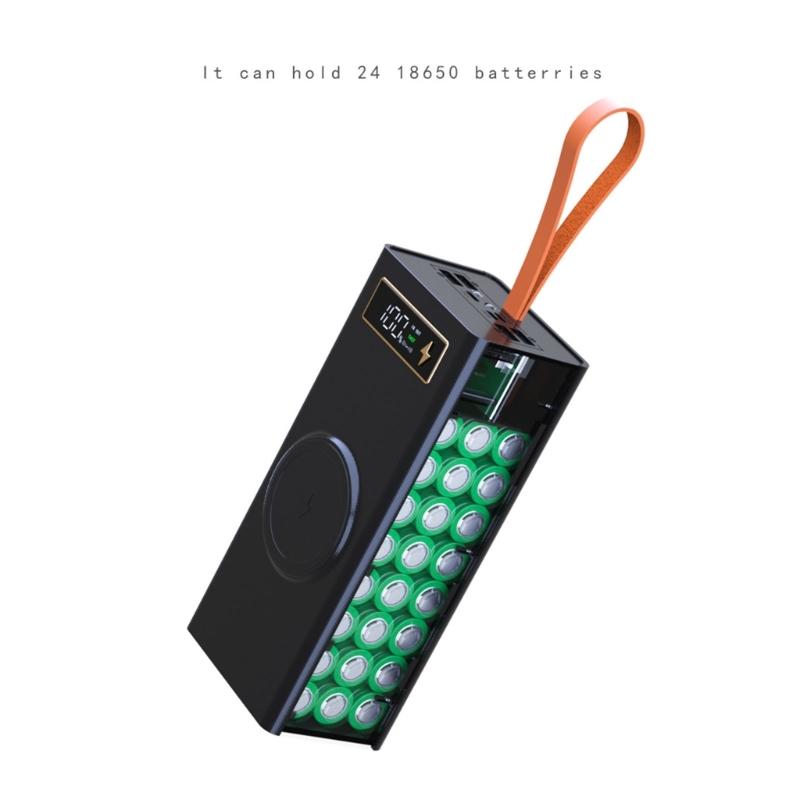 24x18650 Battery Storage Box PD Quickly Charge Powers Bank Case Support Wireless Charging/Quick Charging Functions