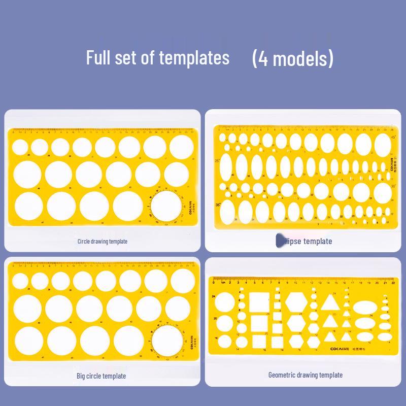 Multifunctional Drafting Ruler with Round, Square, Ellipse, and Polygon Templates for Students