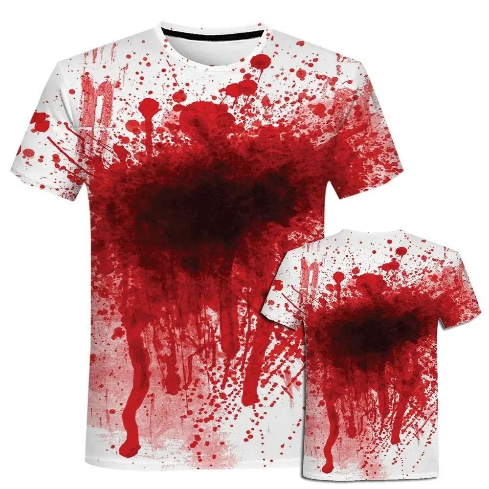 Sommer Halloween Skrekk Blod Kreativ Casual 3D-trykt Personlighet O-hals Kortermet T-skjorte