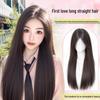 Women's Black Long Straight Seamless Synthetic Wig for Daily Use