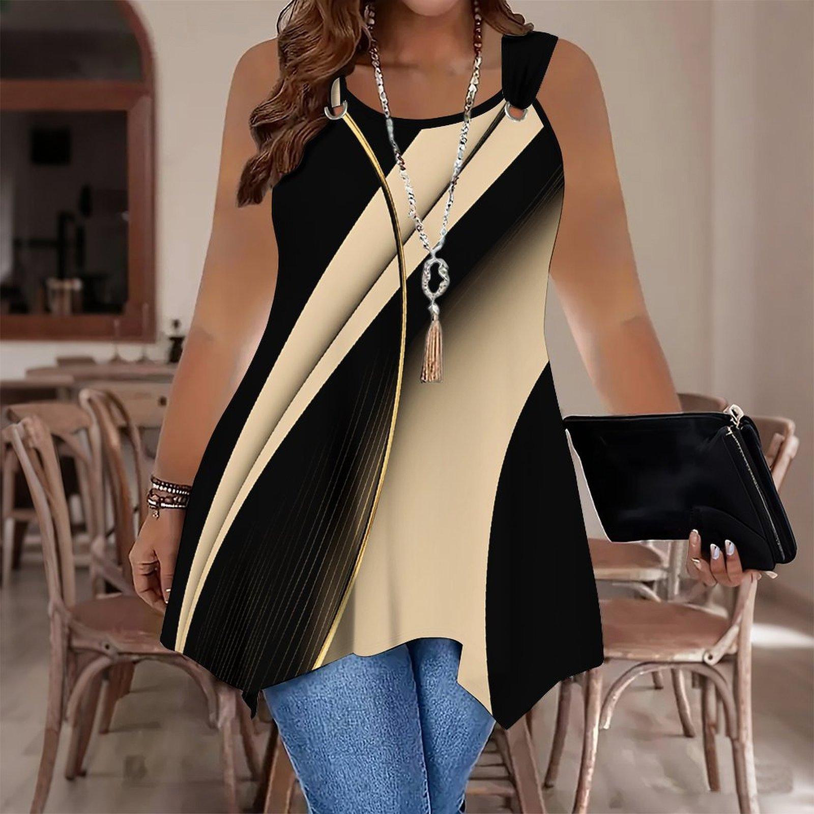 

Women s Fashionable Casual Sports Double-ring Vest, Marble Veining Printed Patterns, Irregular Hem, Elegant and Simple 1XL чёрный