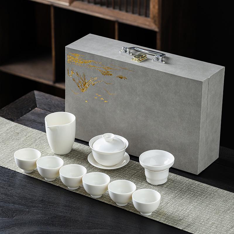 White Porcelain Mutton Fat Jade Kung Fu Tea Set - Perfect for Home, Workplace, or Gift