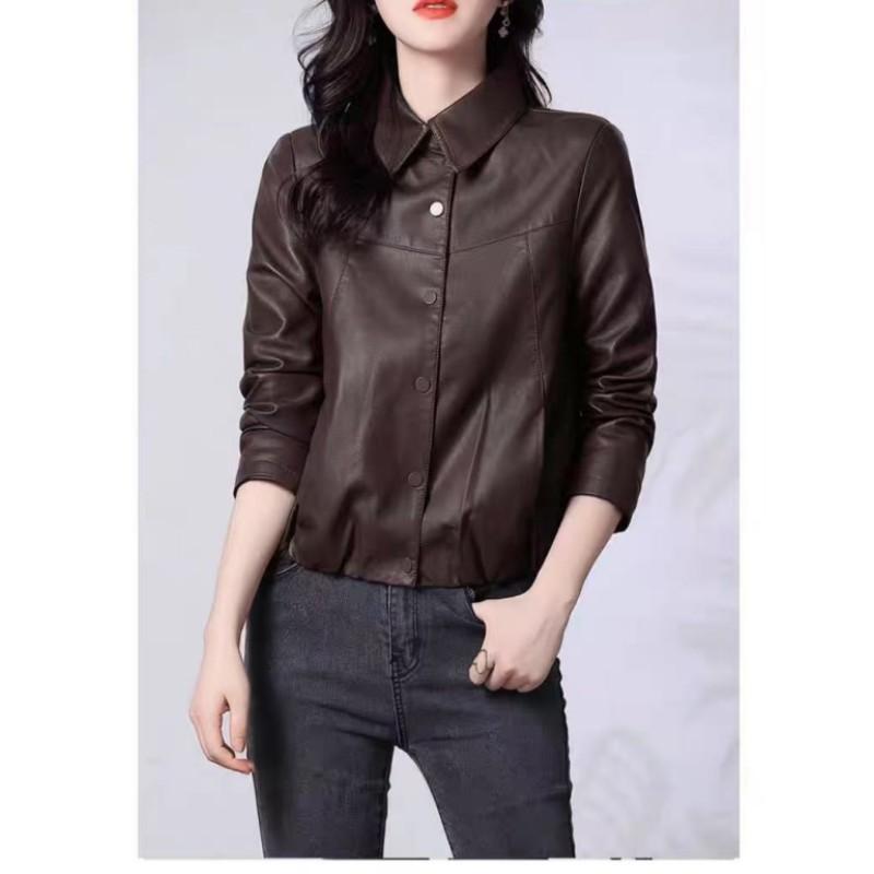 Women Autumn Winter Casual Short PU Leather Jackets Black Square Collar Leather Jacke Temperament Biker Top