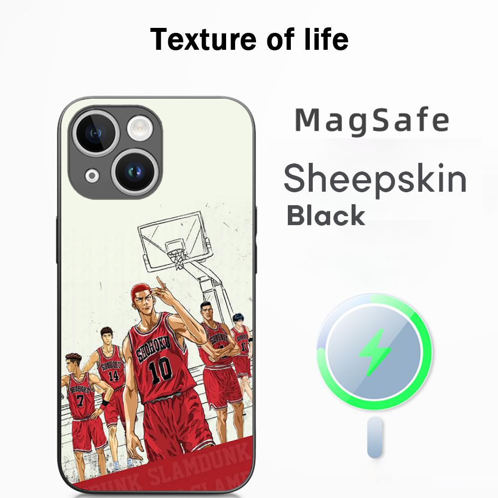 Slam Dunk Classic Basketball Comics Phone Case For iPhone 16 15 14 13 12 11 Plus Pro Max  High-end Luxury Magsafe Sheepskin