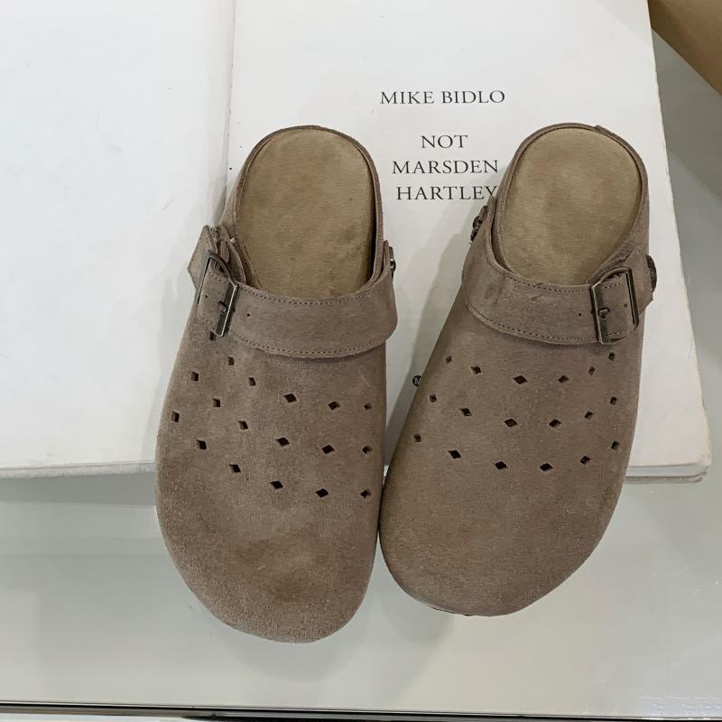 Retro Mori Hollow Breathable Bag Head Half Slippers Female Summer Wear a Pedal Thick Sole Ugly Cute Leather Birkenstocks