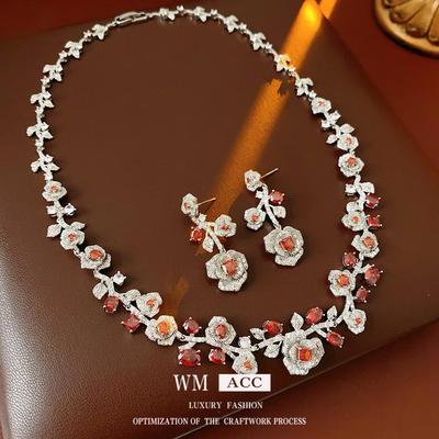 Vintage Zircon Rose Set: Women's Retro Court-Style Luxurious Jewelry
