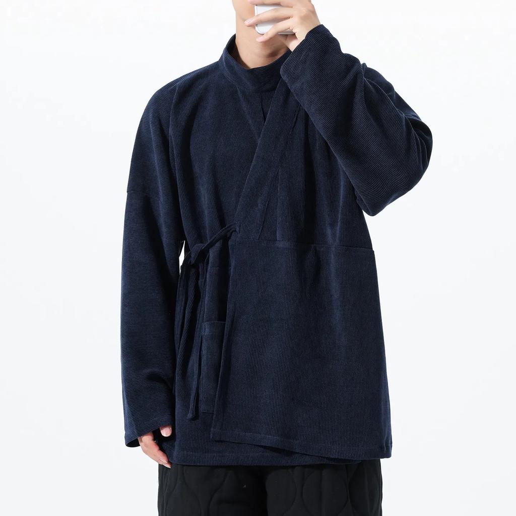 Autumn Traditional Chinese Hanfu Men Long Sleeve Shirt Diagonal Closure Tang Dynasty Ancient Robe Man Inner Wear Taoist Costume