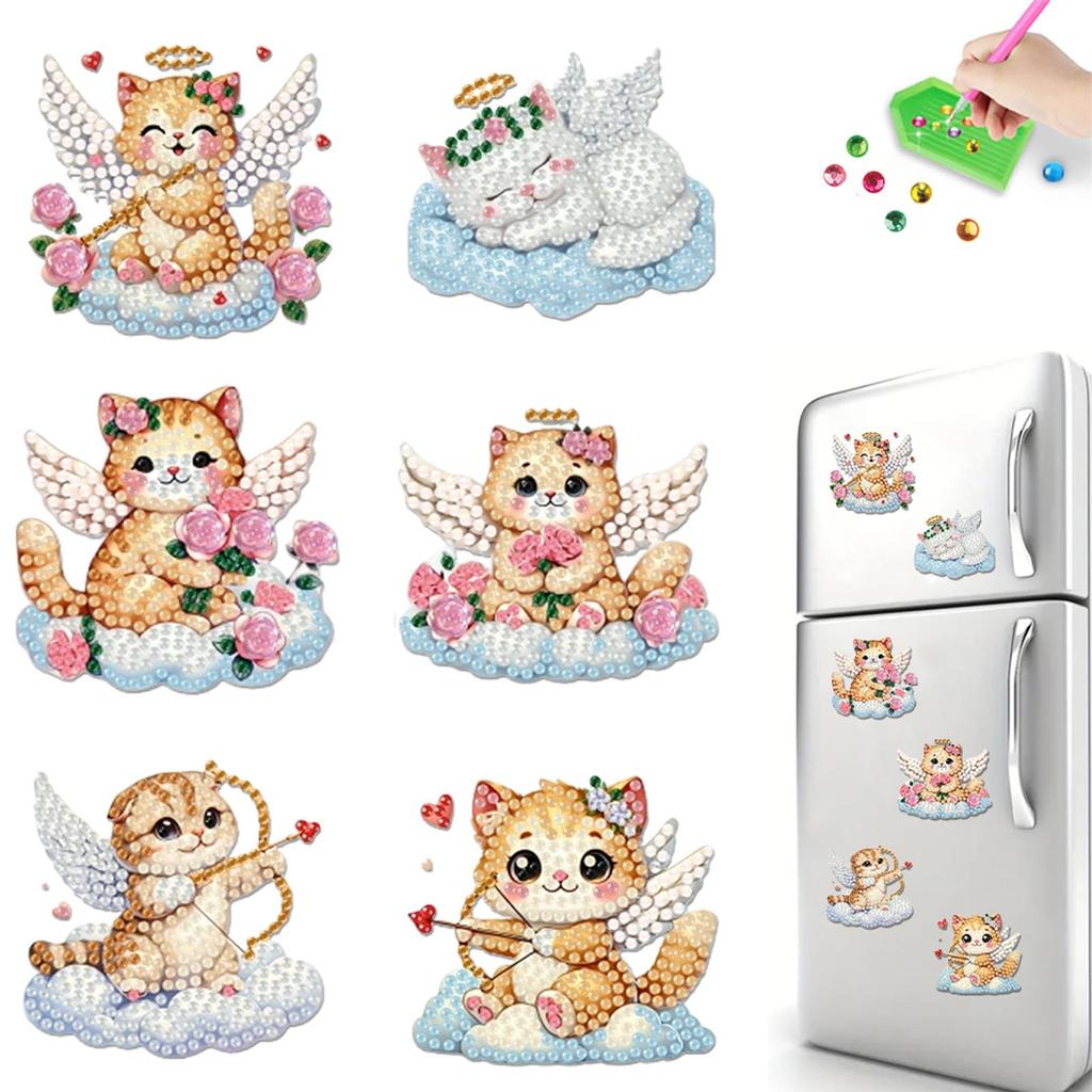 6Pcs DIY Fridge Stickers Acrylic 2D Flat Animal Diamond Art Fridge Magnet Diamond Painting Fridge Magnet for Adults Beginners