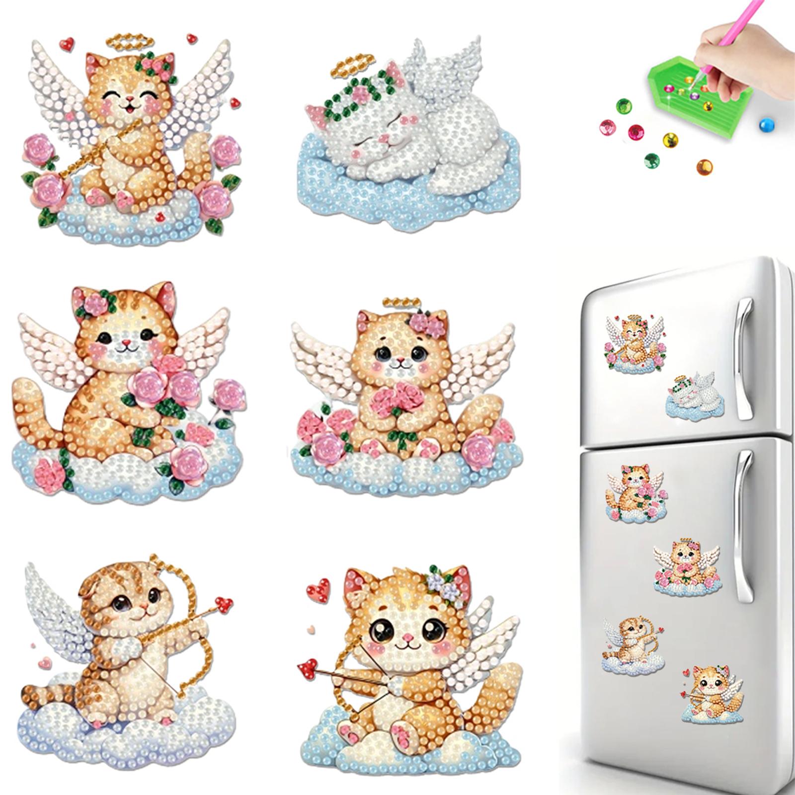 

6Pcs DIY Fridge Stickers Acrylic 2D Flat Animal Diamond Art Fridge Magnet Diamond Painting Fridge Magnet for Adults Beginners