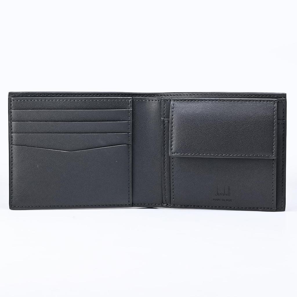 Dunhill Chassis Leather Bi-fold Wallet with Coin Purse, Men's, Black, DU24F2320WL001, Made In the UK. [Product Code: DU24F2320WL001]