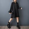 DIMANAF 2025 Women Plus Size Autumn Shirt Dress Loose Casual Oversize Long Sleeve Vintage Dress Black Zipper