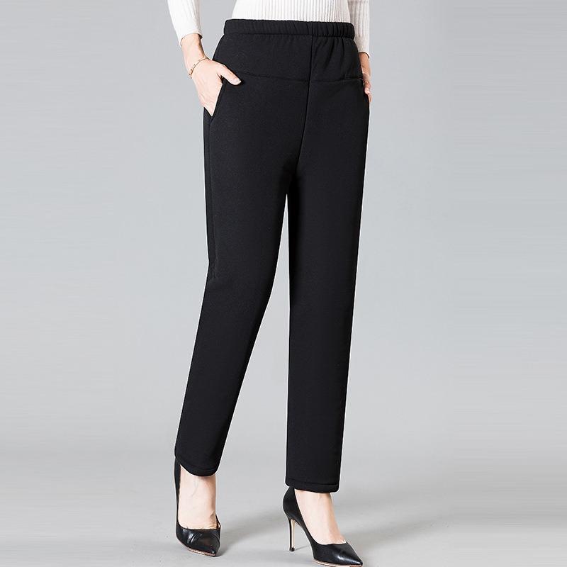 Middle-aged Cotton Pants Mother Winter Warm Velvet Padded Thickened Women's Pants Loose High Waist Autumn and Winter Outer Trousers