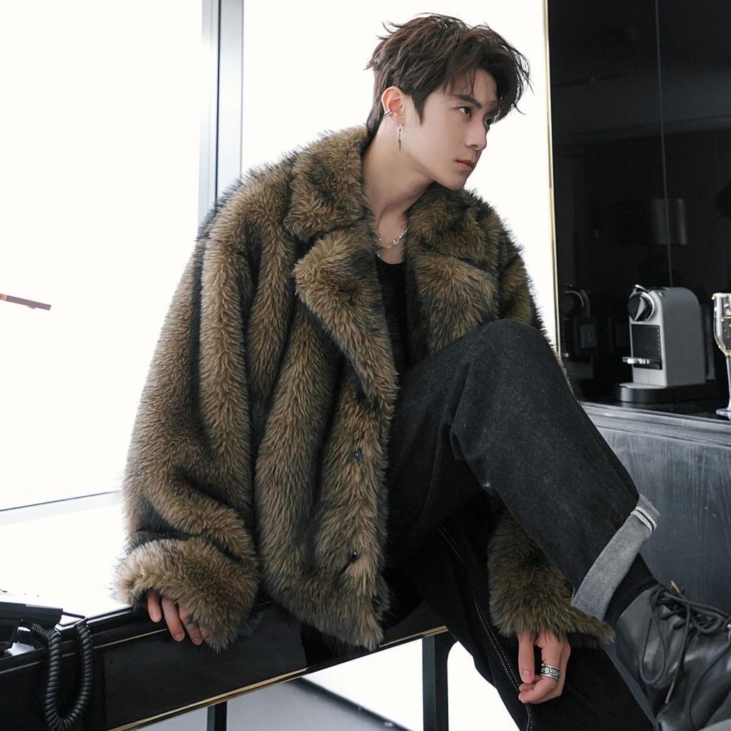 Men's Faux Fur Coat - New Winter Collection Trendy Stylish Thickened Overcoat for Warmth
