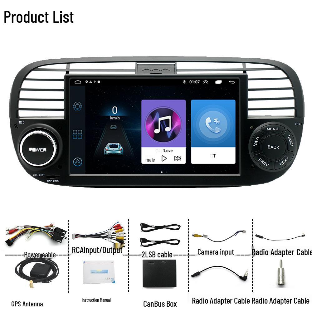 7-inch MP5 Player for Fiat 500 with 1+32G Storage, Built-in CarPlay, and Mobile Phone Interconnection 12V