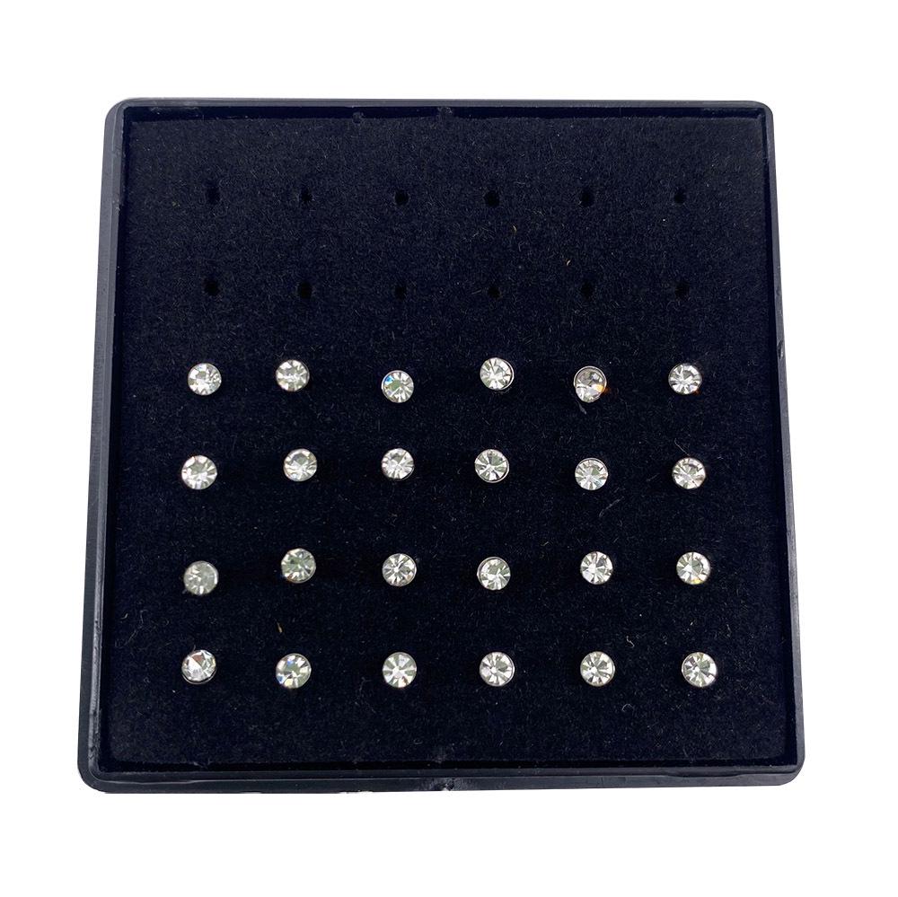 Stainless Steel Rhinestone Nose Studs - Titanium Steel, 24-Pack