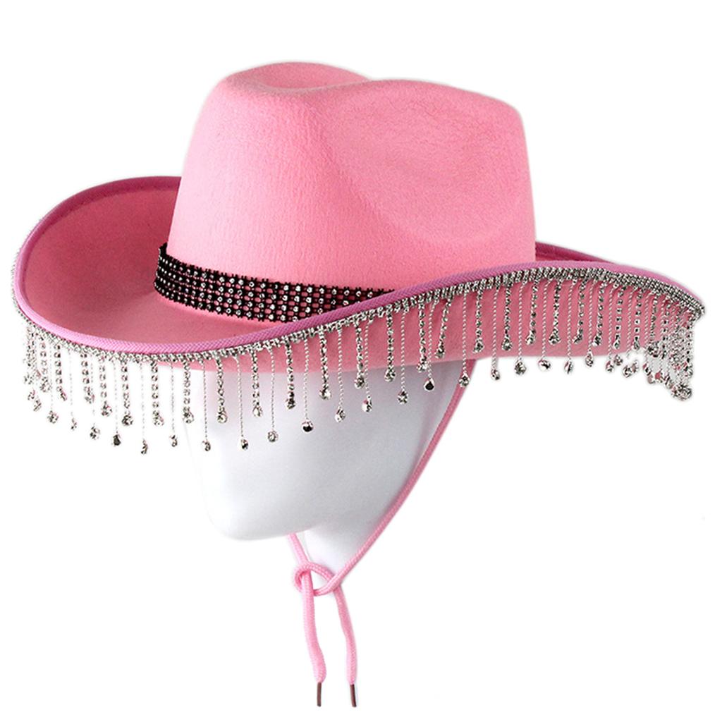 Pink West Cowboy Hat Western Cowgirl Women Girls Rhinestones Cowgirl Hat Carnival Party Cap West Costumes for Adults