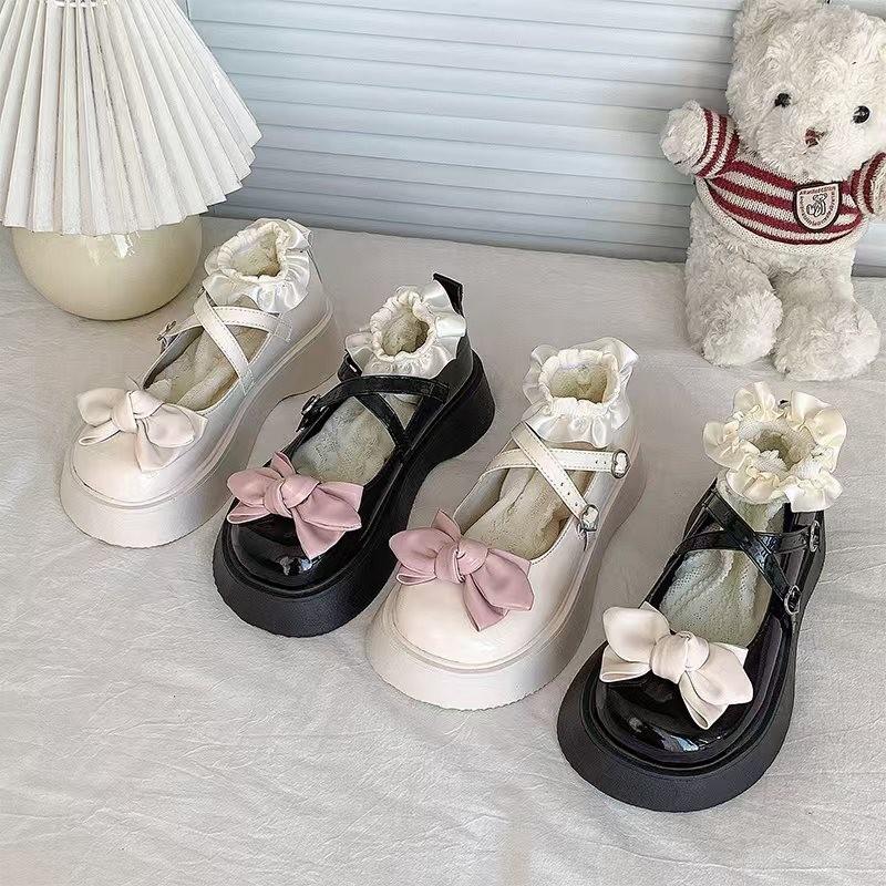 JK Small Leather Shoes Female Spring and Autumn Thick Bottom Muffin Bow 2025 New Round Head Japanese Lolita Mary Jane Shoes