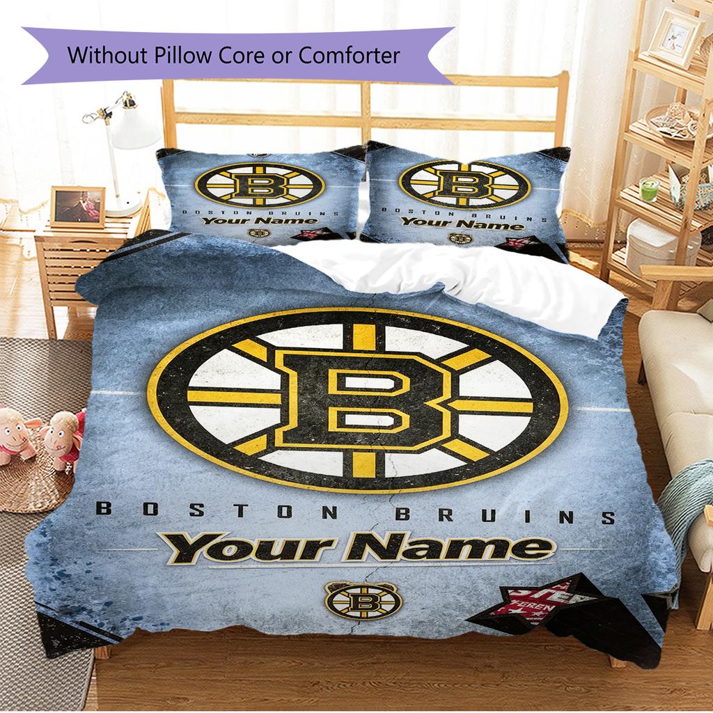 Name Custom Boston Bruins Pattern Bedding Set Quilt Cover Pillowcase Home Decor Gift (1 * duvet cover + 2 * pillowcase, without core)