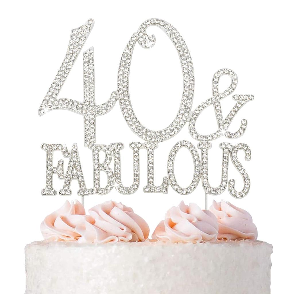 50 Cake Topper Premium Silver Metal 50 and Fabulous  50th Birthday Party Sparkly Rhinestone Decoration Makes a Great Centerpiece