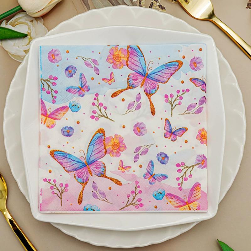 20Pcs Butterfly Printed Paper Napkins, 2-Ply Disposable Napkins for Baby Shower Birthday Party - Table Decor Tissue Supplies