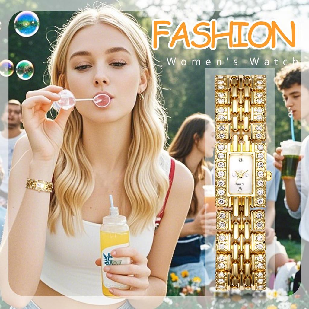 Square Bracelet Watch with Sparkling Analog Stylish Diamond Quartz Fashion Watch for Women Perfect Gift for Day Women's Design Display, Waterproof,