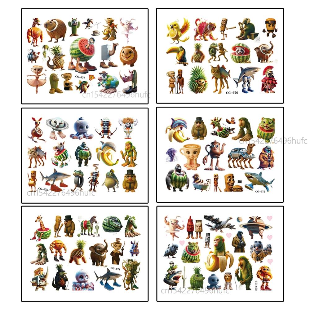 6/3/1Pcs Tung Tung Sahur Abstract Animal Tattoo Stickers Italian Brainrot Funny Temporary Tattoo Body Art Tattoo Stickers Toys