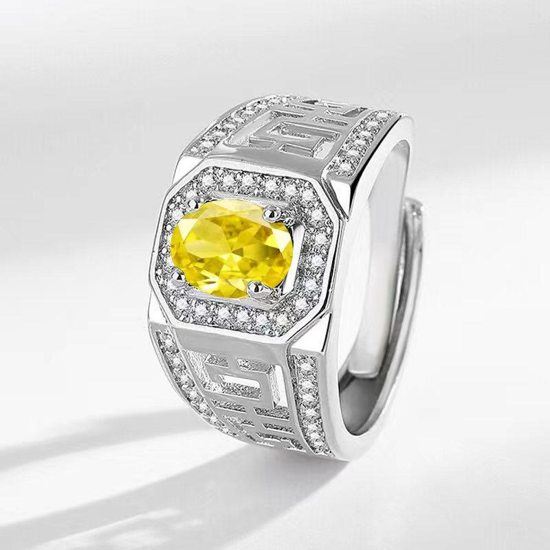 New Product Real Emerald Men's Ring Zircon Inlaid European and American Fashion Domineering Men's Ring