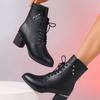 Autumn and winter new thick heel medium heel Martin boots women's British style fashion large size side zipper medium tube women's boots