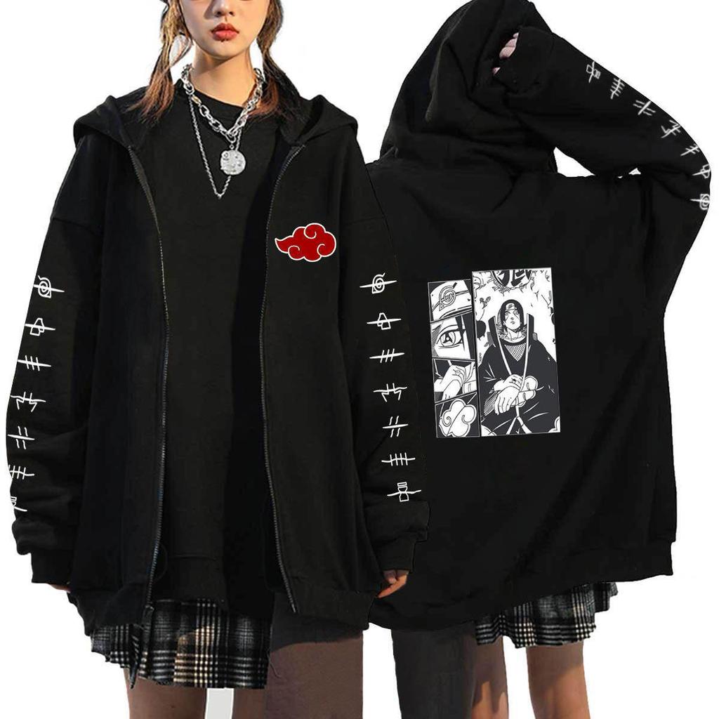 Naruto Men's Cardigan Hooded Sweatshirt Uchiha Itachi Anime Men Women Streetwear Harajuku Akatsuki Hoodies Sweatshirt Clothes