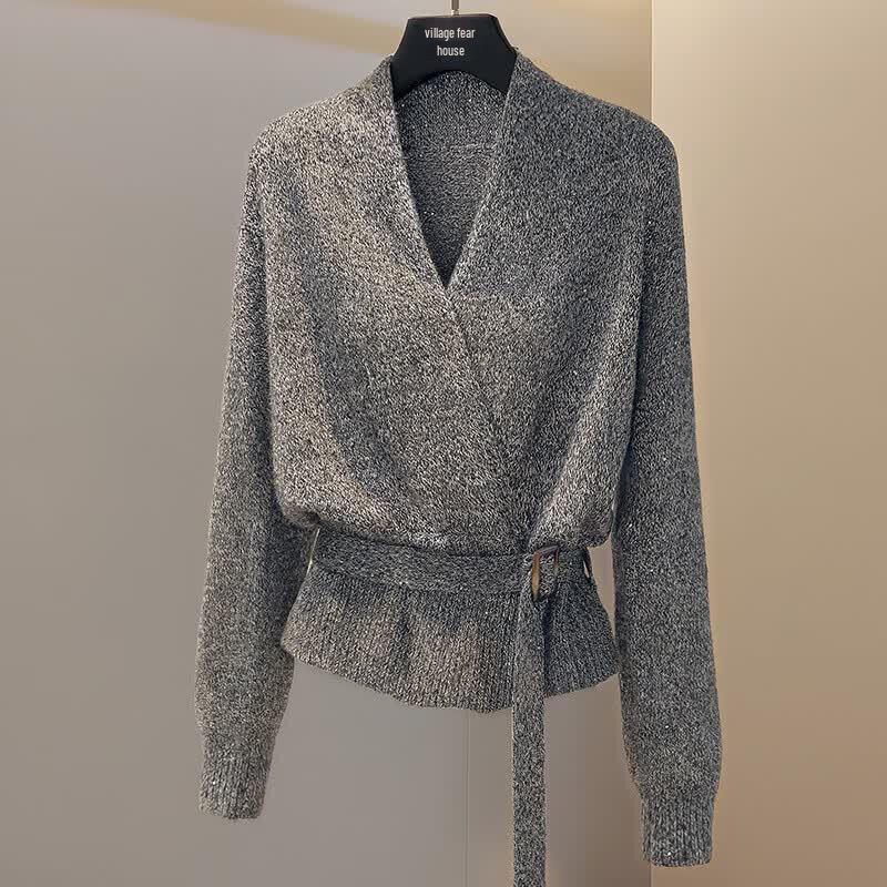 Women's V-Neck Shimmer Knit Pullover
