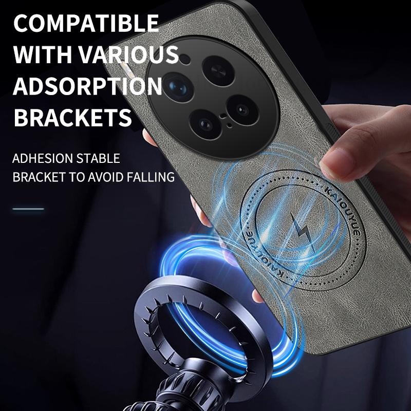 Bezdrátová nabíječka pro magnetické pouzdro Magsafe pro vivo X300 Pro Měkký nárazník Kožený kryt pro telefon VIVO X300 Pro Nárazuvzdorný kryt