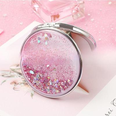 Tragbarer doppelseitiger Quicksand-Make-up-Spiegel - Faltbares Mini-Runddesign, koreanischer Stil für Studenten