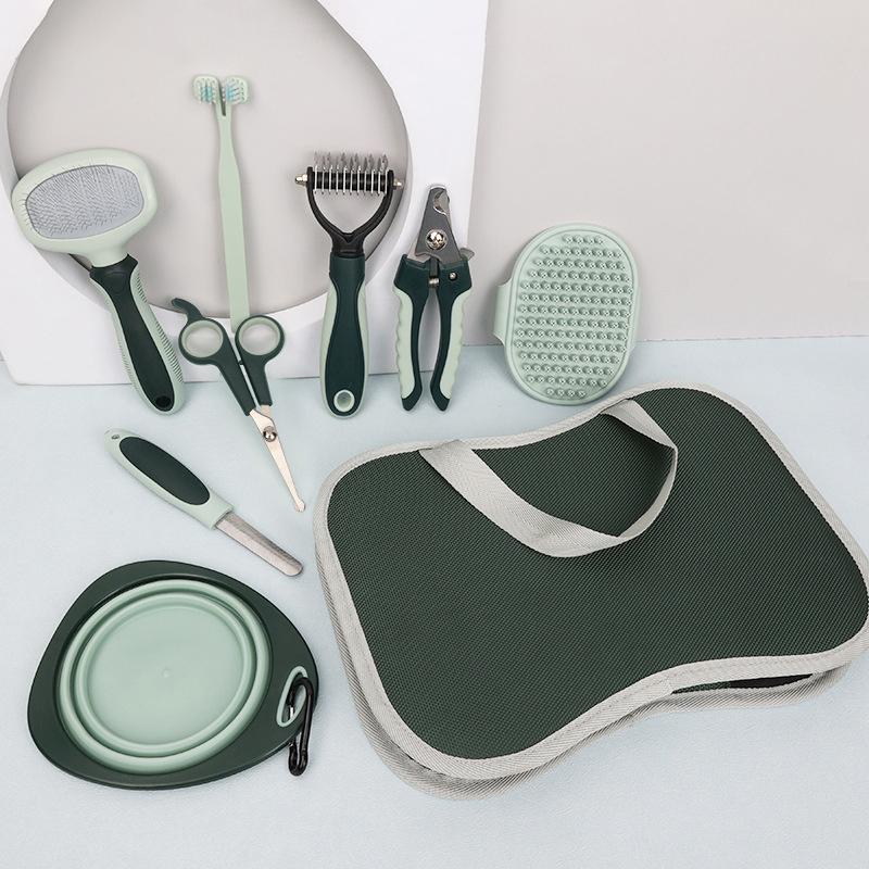 8Pcs/Set Pet Cat Dog Grooming Tool Set Pet Multi-Functional Cleaning Set Dog Hair Removal Bursh Nail Clipper File Flea Combs