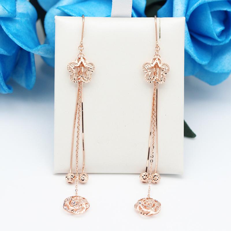 Exquisite Pure Russian 585 Purple Gold Fringed Hollow Earrings Rose-Plated Rose Gold Versatile Colored Gold Earrings