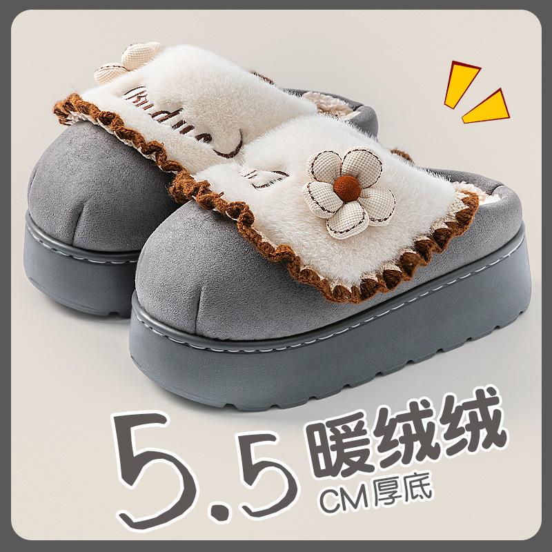 

Source factory cotton slippers women s 2025 new autumn and winter indoor home thick-soled non-slip velvet warm confinement shoes 40-41